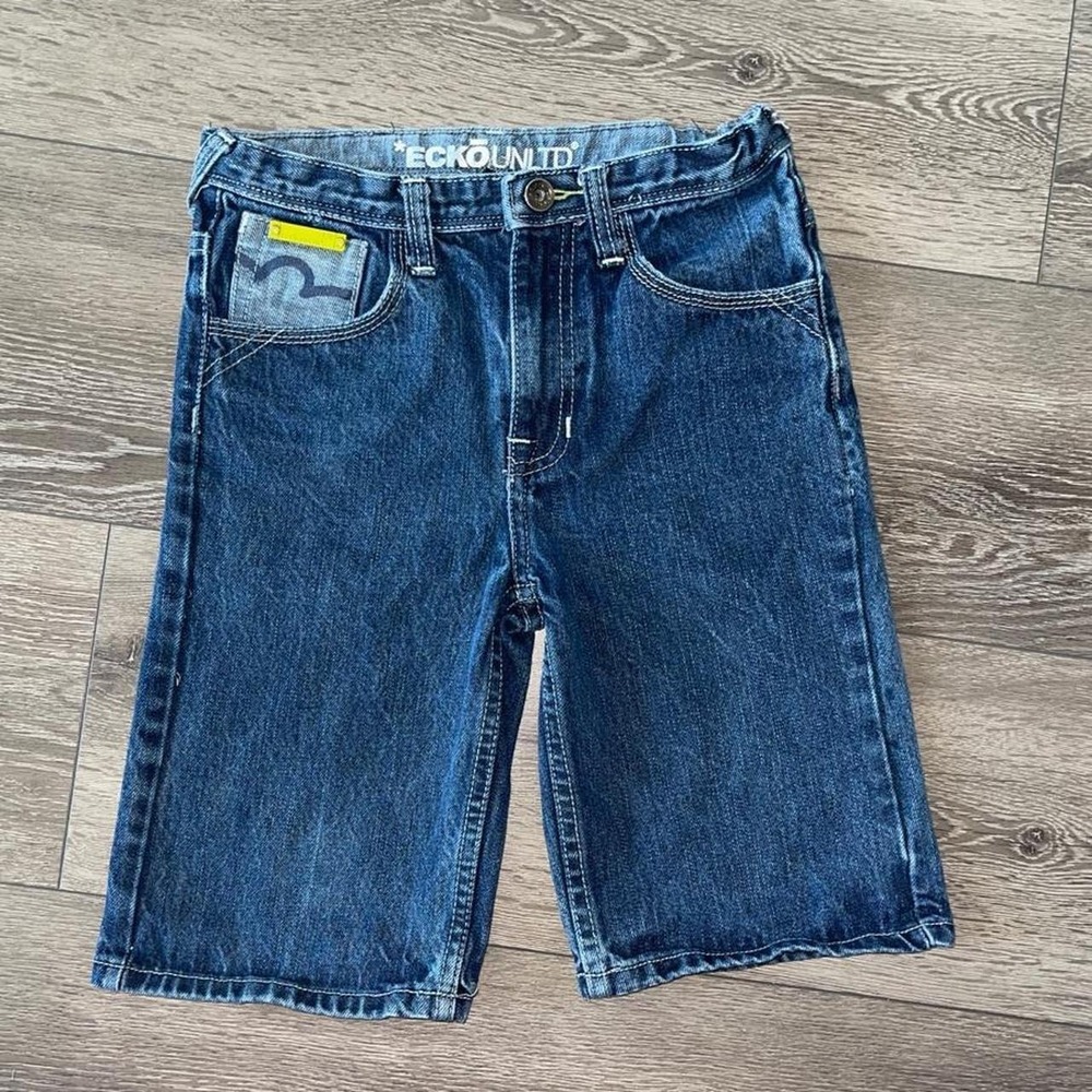 Ecko Unltd Boys Denim Shorts Blue Medium Wash Size 7 E72 Rhino Logo Relaxed Fit